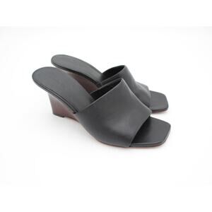 Vince Wedge Sandals Womens 8 Black Leather Slide Mule Minimalist Wood Heel